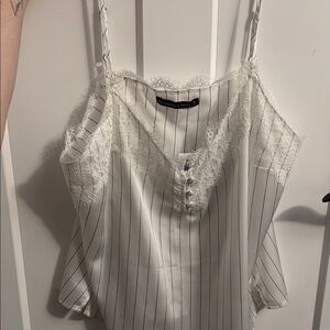 White Lace Trim Striped Camisole Top